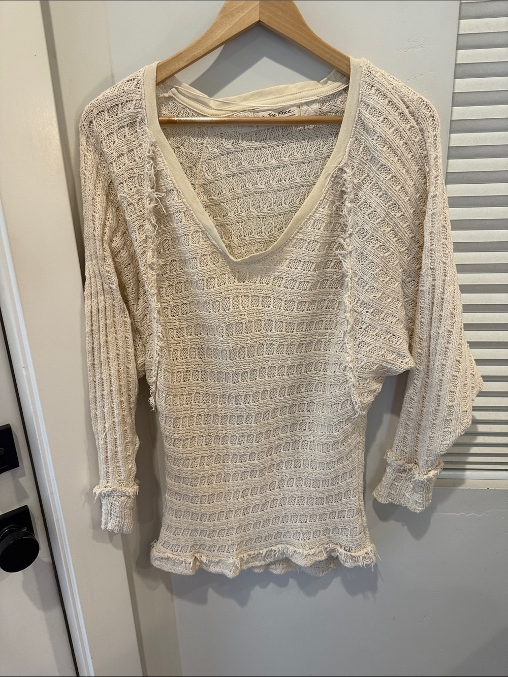 We The Free Ivory Open-Knit V-Neck Sweater
